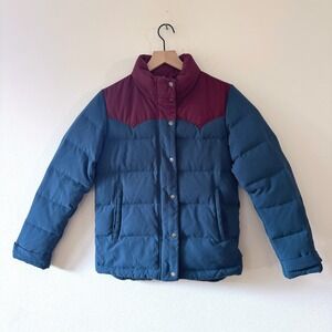 Women's‎ Patagonia Bivy Down Puffer Jacket Teal/Burgundy Western Retro Size XS